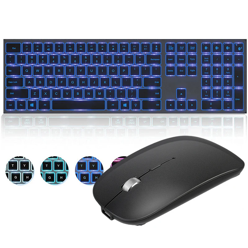 Bluetooth беспроводная клавиатура с подсветкой для Windows Mac OS, многофункциональная тонкая перезаряжаемая игровая клавиатура и мышь с подсветкой Bluetooth беспроводная клавиатура с подсветкой для Windows Mac OS, многофункциональная тонкая перезаряжаемая игровая клавиатура и мышь с подсветкой