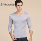 Мужской Топ из чистого шелка, с V-образным вырезом и длинным рукавом