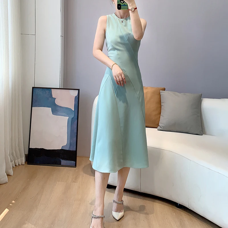 Elegant Triacetate Panel Sleeveless Midi Dress US 0-US 8