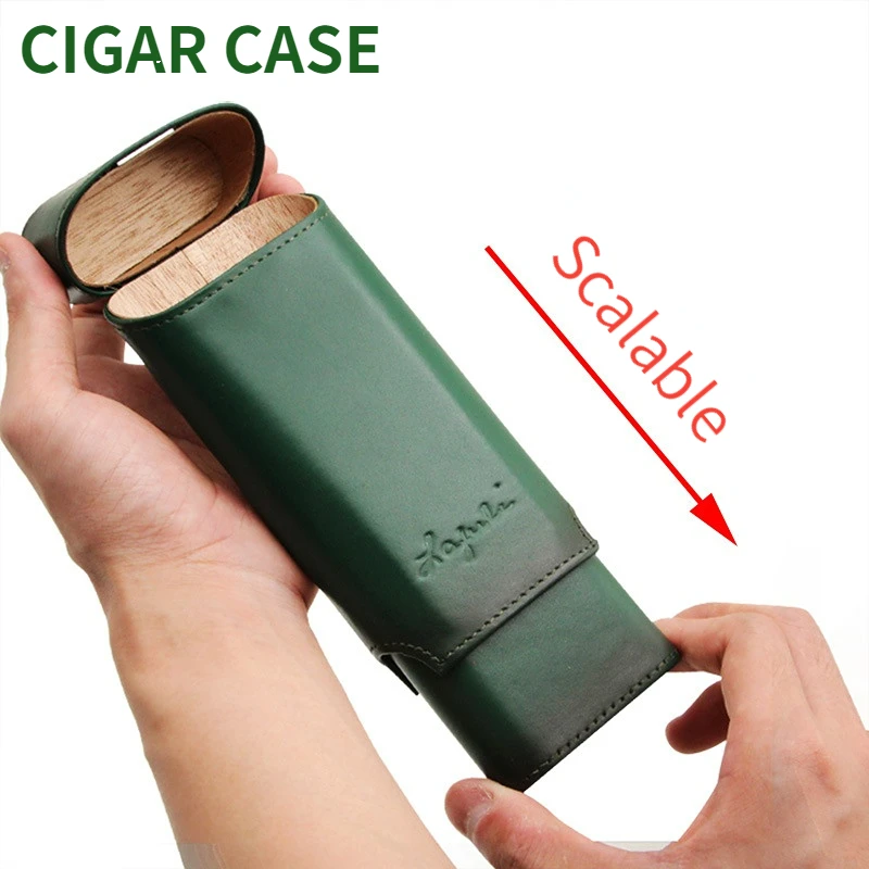 

Retractable Portable Cigar Case Cowhide Cedar Moisturizing Cigar Box Smoking Accessories