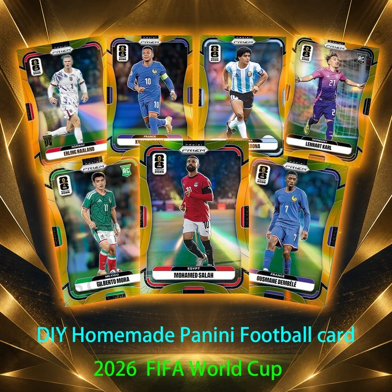Фото Коллекционные карточки DIY Panini Homemade Football серии FIFA World Cup Prizm: Джуд Беллингем, Месси, Ямал, Роналду, Мбаппе, Педри №2