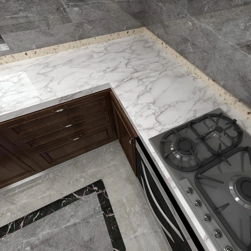 10m waterproof marble thicken wallpaper self adhesive removable vinyl film kitchen stove cabinet home decor 60 cm width stickers free global shipping