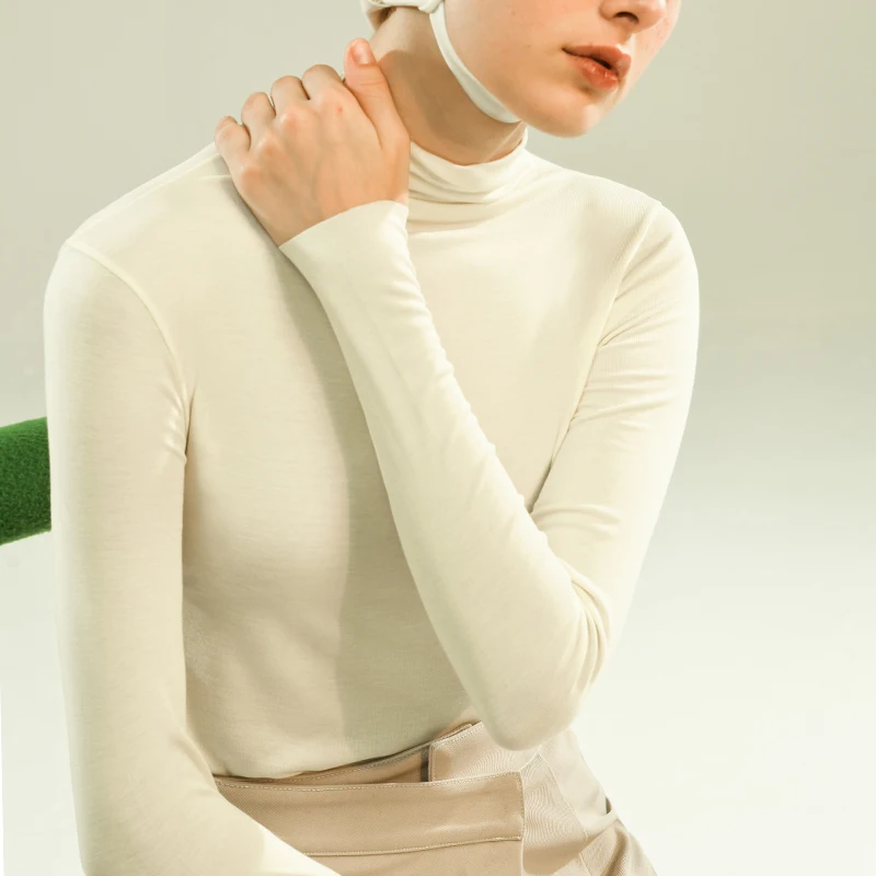 Sujiin Ultra Soft Thermal Underwear Women Turtleneck Long Sleeve T-Shirt Thin Warm Undershirt Tops Winter Women's Clothing 2022