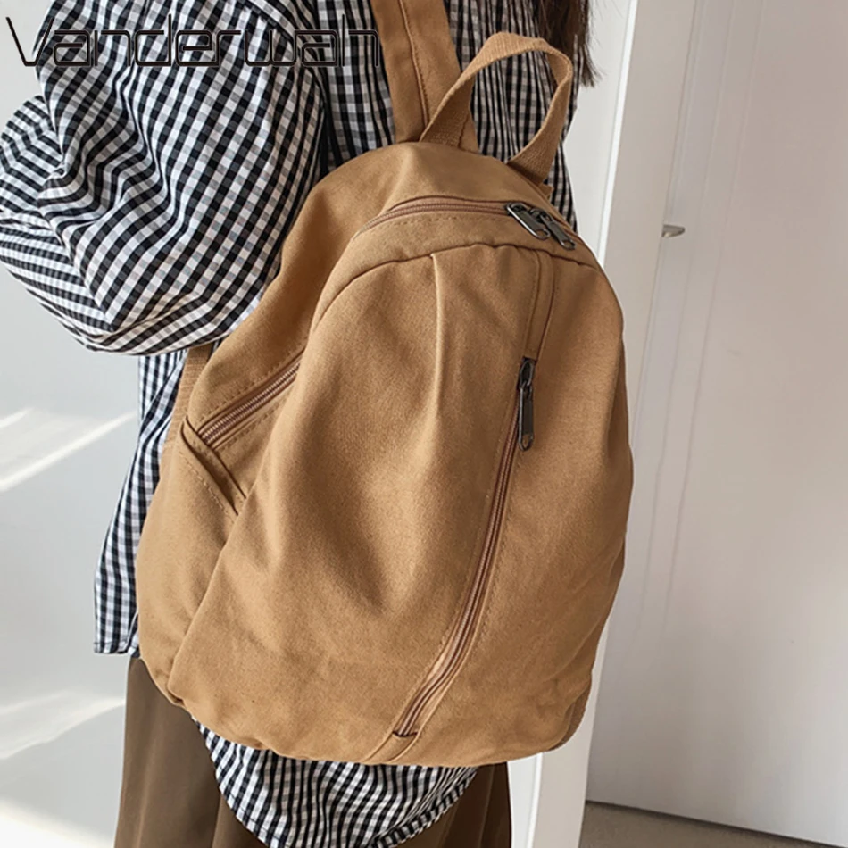 

New Solid Women Canvas Backpack Vintage School Bag for Teenage Girl 2022 Outdoor Travel Handbag Purses Book Bag Rucksack Mochila