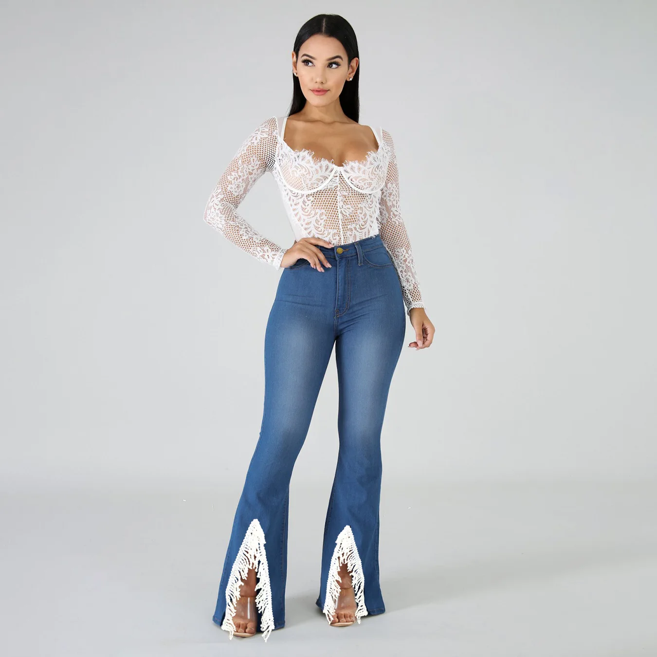 Outdoor Sex Pants for Women Jeans Leggings Hidden Zipper Sexual Clothes Denim Trousers Female Sexy Exot Bell-bottoms