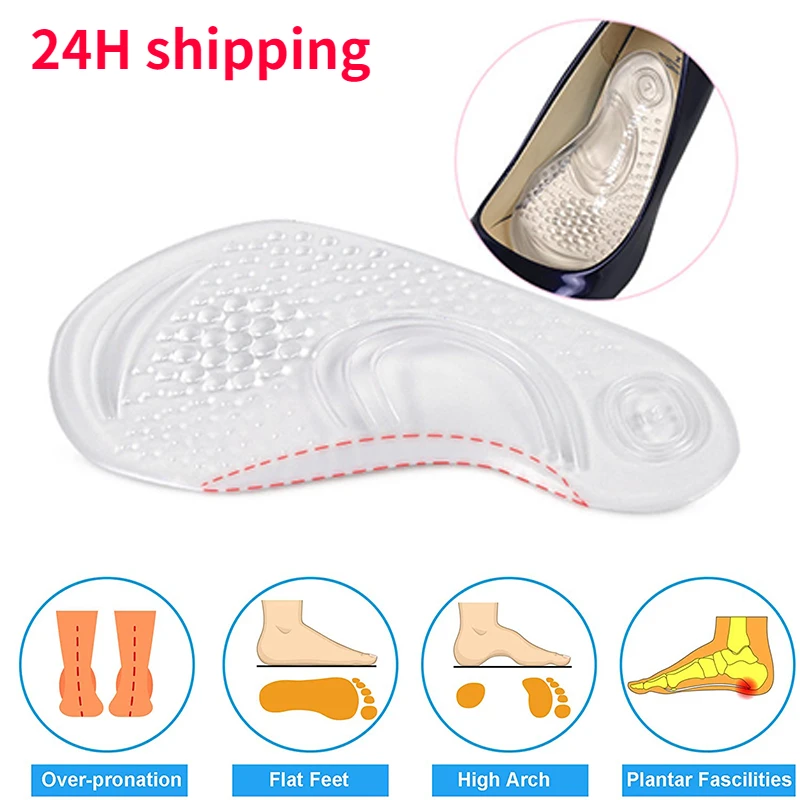 2 Pcs Silicone Gel Non Slip Arch Support Feet Massaging Metatarsal Cushion Orthopedic Pad Insoles Flat Foot Inserts for Adult