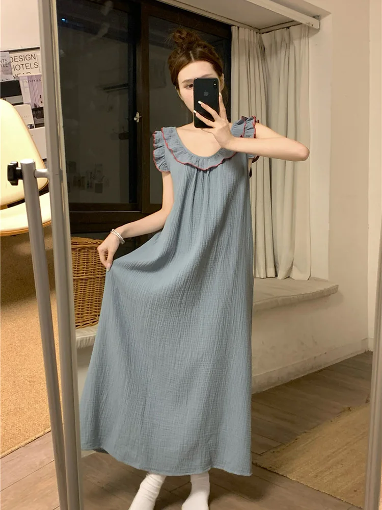 Хлопчатобумажная однотонная простая Милая Летняя женская Свободная Ночная