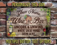 custom wood appearance metal bar signpersonalized vintage wine bar aluminum sign