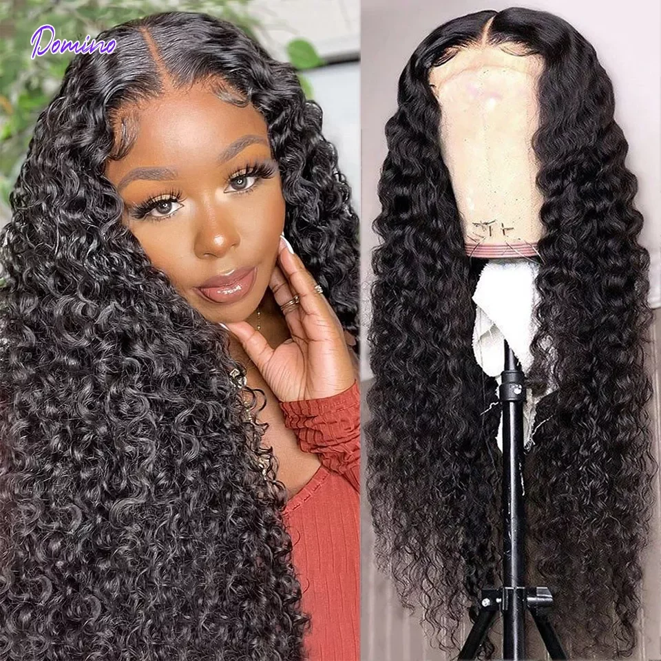 Domino 30 Inch Deep Wave Frontal Brazilian Remy 13x4 Curly HD Lace Front Human Hair Wigs For Women 180 density 4x4 Closure Wig