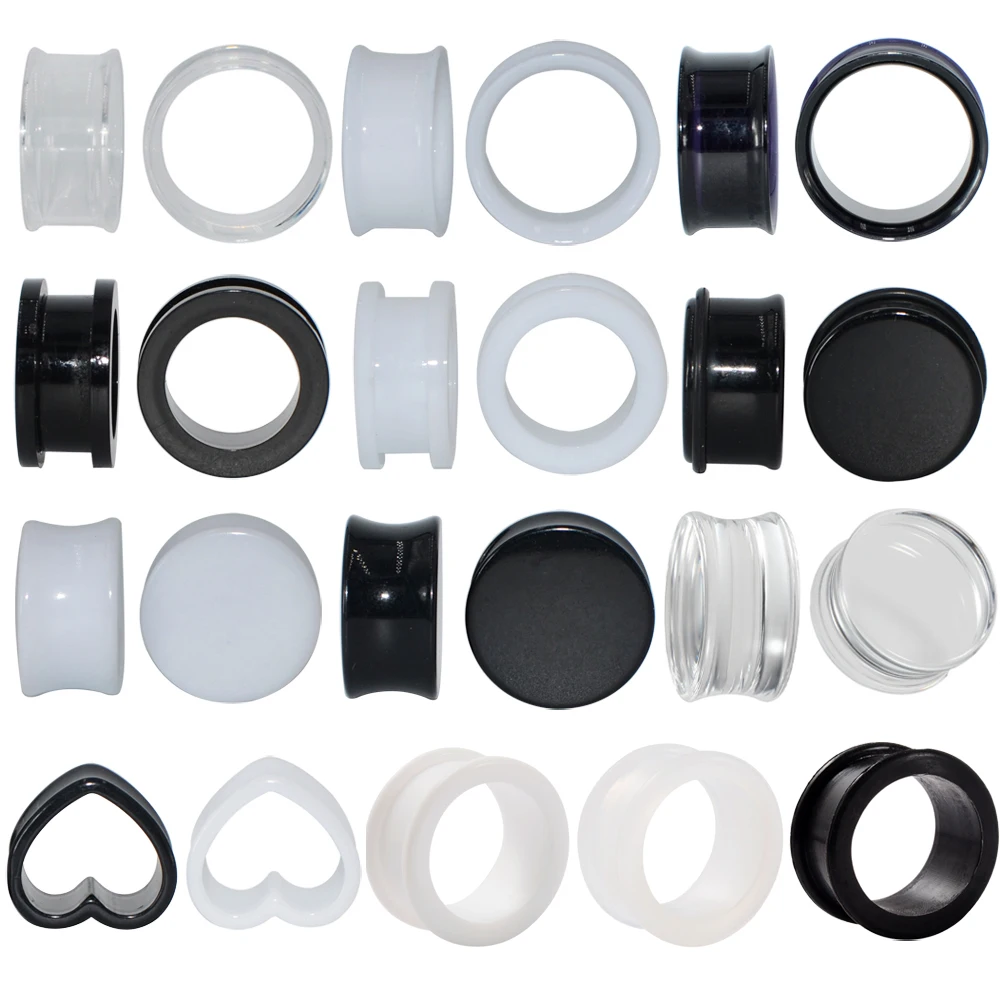 Acryl Liebe Schwarz Weiß Herzförmige Hohl Transparent Ohr Gauge Piercing Klar Ohr Tunnel Ohr Expander 4mm-25mm – Detail 4