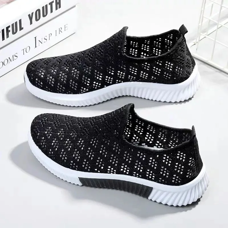 2023 New Summer Korean Mesh Comfortable Women Shoes Breathable Hollow Sports Walking Sneakers Casual Flat Ladies Solid Shoes