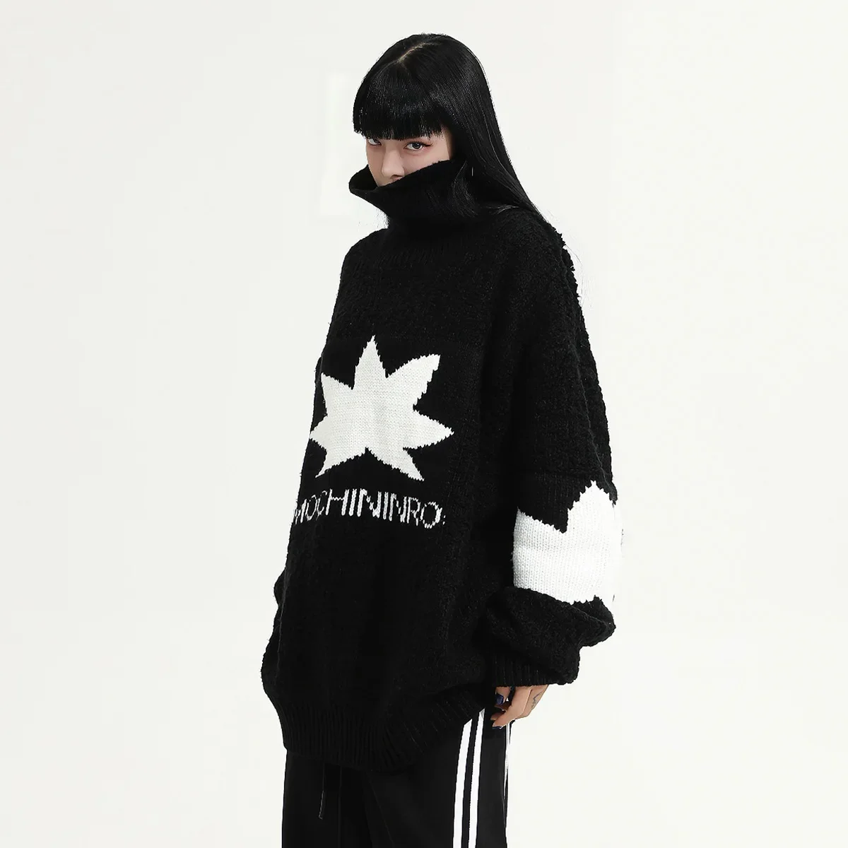 Нишевый трехмерный свитер-поло/черепаховый вырез металлическая молния