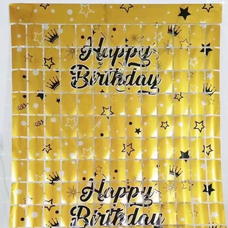 

2Meters Happy Birthday Printing Foil Curtain Backdrops Birthday Party Decorations Sequin Wall Backdrop Wedding Party Backdrop