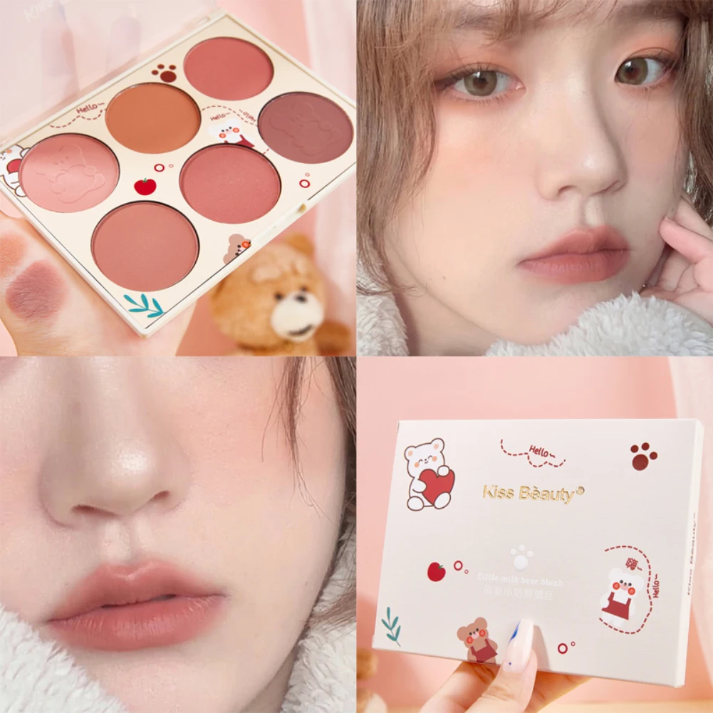 

6 Colors Blush Palette Mineral Powder Red Rouge Lasting waterproof Natural Cheek Tint Peach Pink Blush Korean Cosmetic Makeup