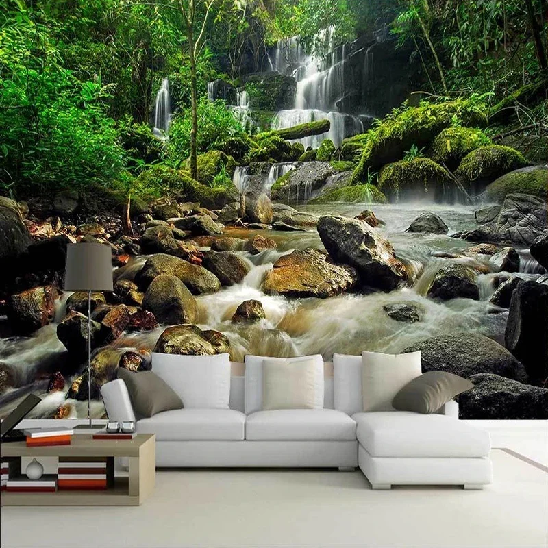 

Custom 3D Photo Wallpaper Waterfall Green Nature Landscape Large Mural Study Living Room Bedroom Wall Papers Home Decor Modern