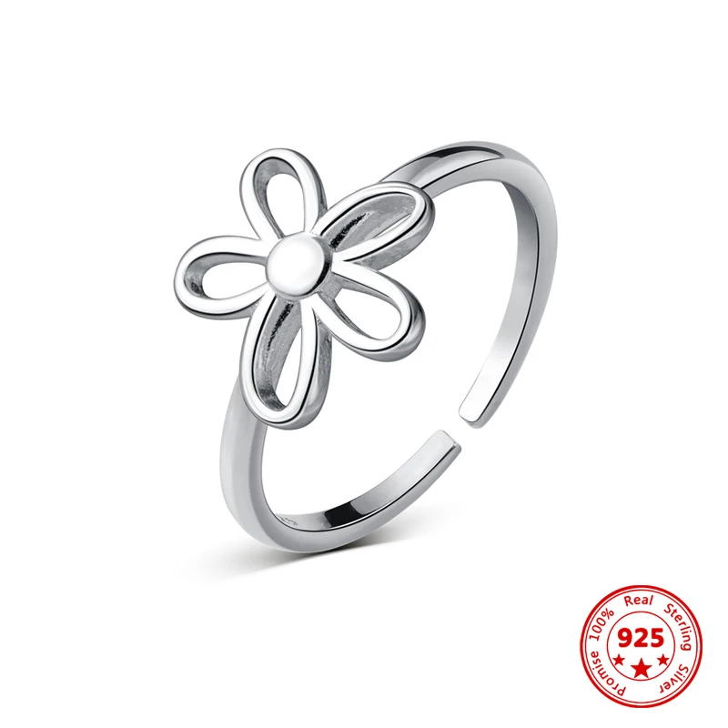

Fashionable And Simple Retro Style S925 Sterling Silver Summer Hollow Five-Petal Flower Ring 2022 New Student Index Finger Ring