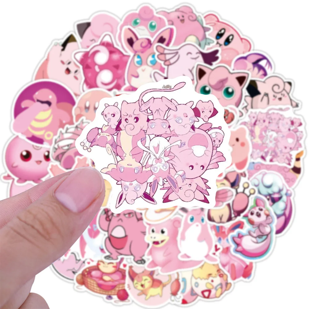 

100pcs Cute Pink Pokemon Cartoon Stickers Kawaii Girls DIY Diary Water Bottle Laptop PVC Phone Case Anime Stickers for Kids