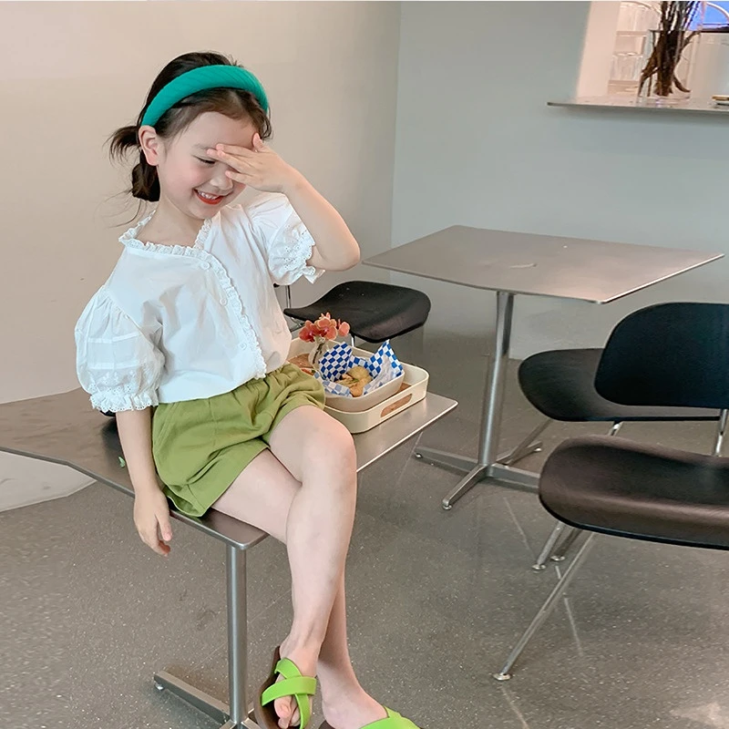 

Baby Set for Girl Spring Summer Infant Solid Ruffles Hollow Short Sleeve Blouse+shorts Suits Kids Children Clothing