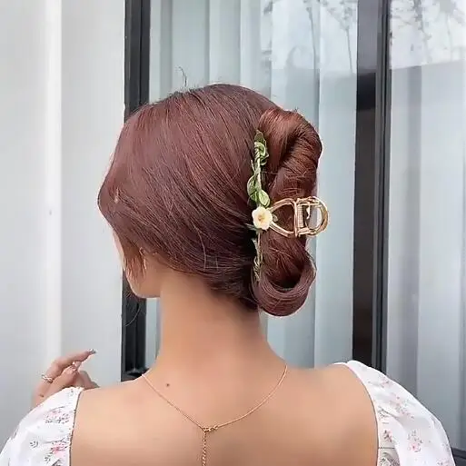 Заколка-краб для женщин Милый Винтажный зажим волос в форме листа цветка хвоста