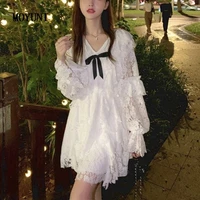 2021 autumn sweet kawaii dress women lace white elegant party mini dress ladies long sleeve casual cute korean fashion clothing