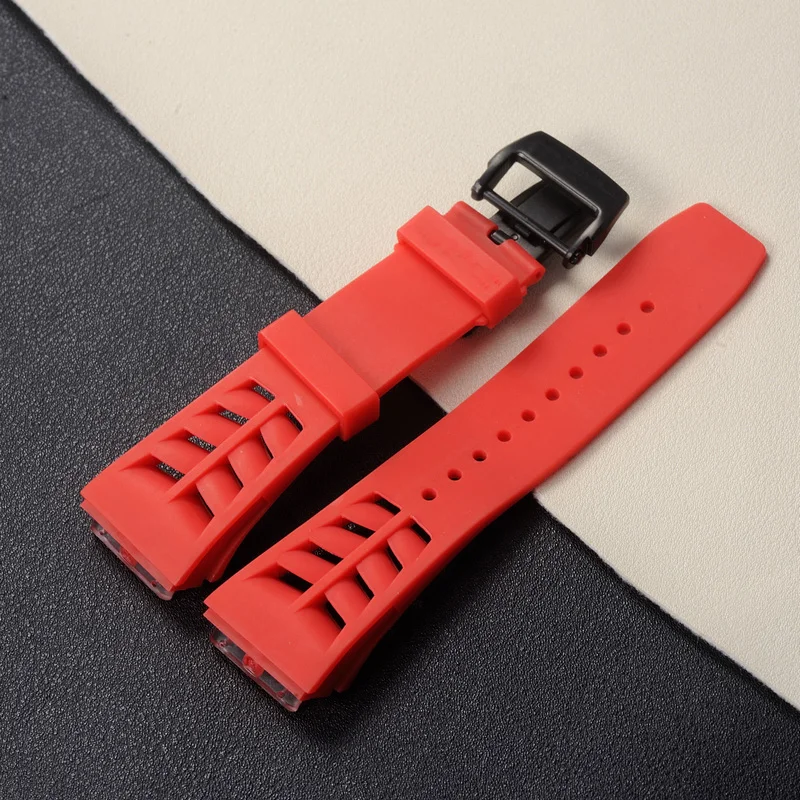 High quality soft silicone strap for Richard Mille RM53/055/011/050 men's waterproof and sweat proof rubber bracelet 25mm
