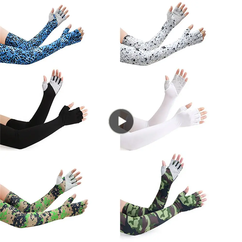 

Polyester Climbing Arm Cover Five-finger Gloves Outdoor Sports Riding Sun Protection Gloves Non-slip Cycling Ice Sleeves 1 Pair