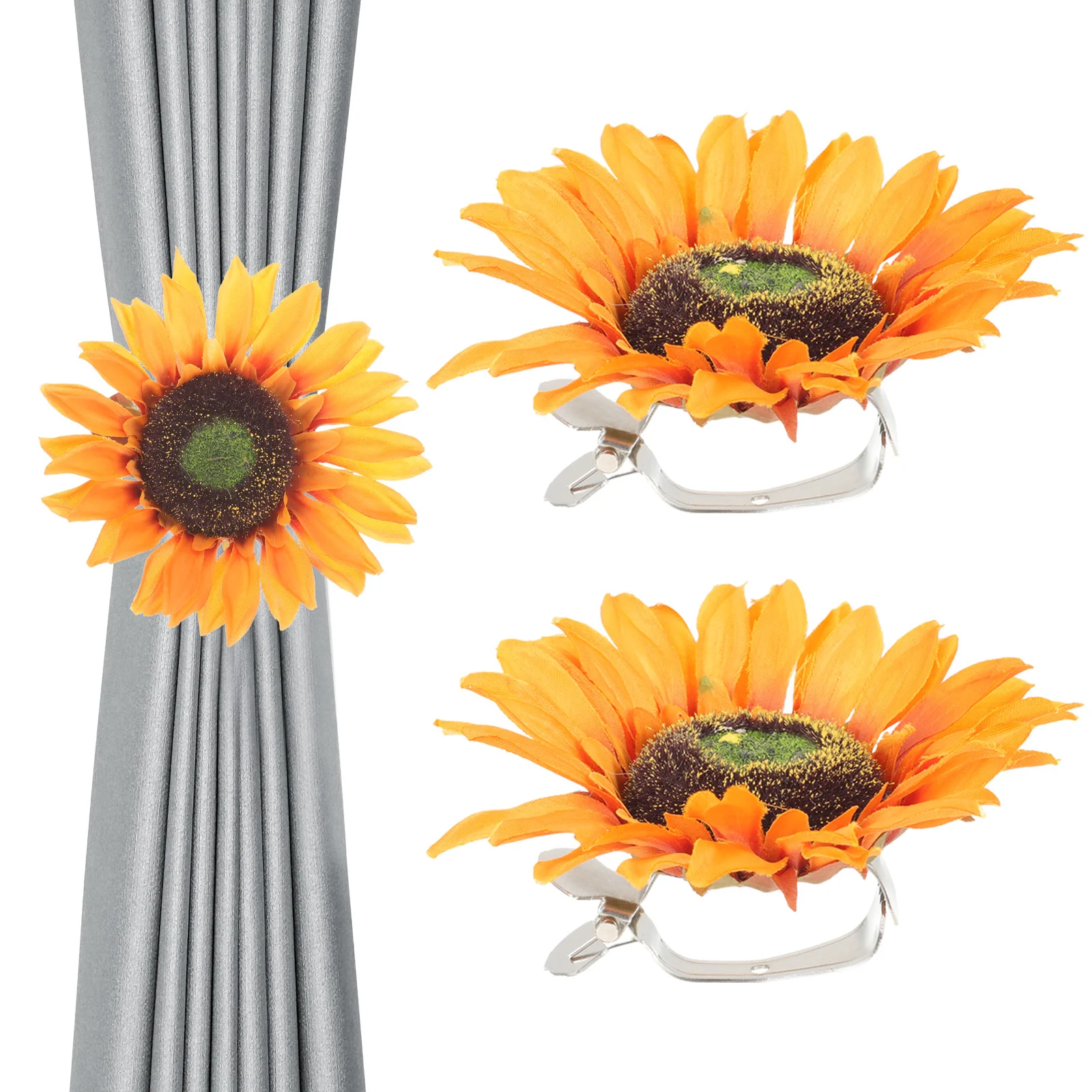 

2 Pcs Floral Curtain Sunflower Clip Drapery Tieback Clamp Holdbacks Clips Drapes Tiebacks