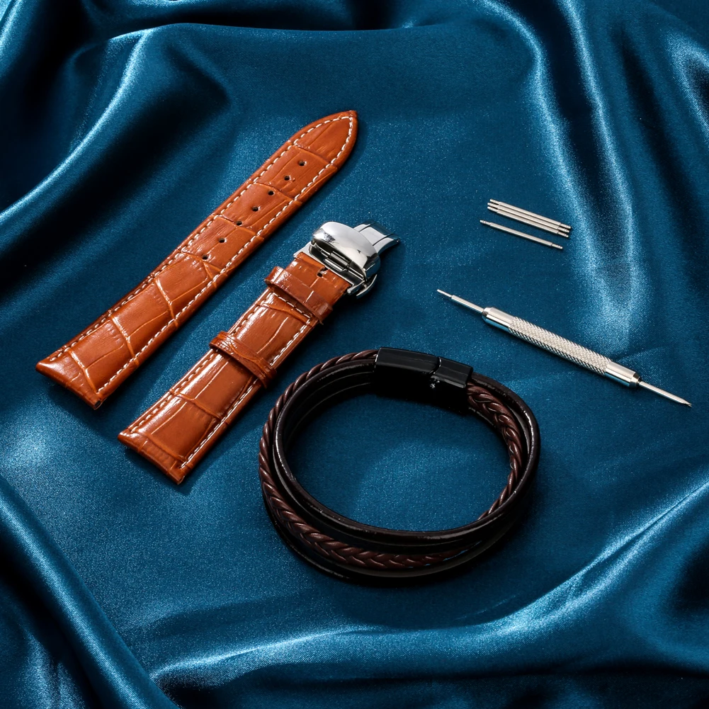 Brown Cowhide Leather Watch Band 18mm 20mm 24mm Watch Strap Accessories Fashion Causal Woven Bracelet Set Gifts for Men Pulseira