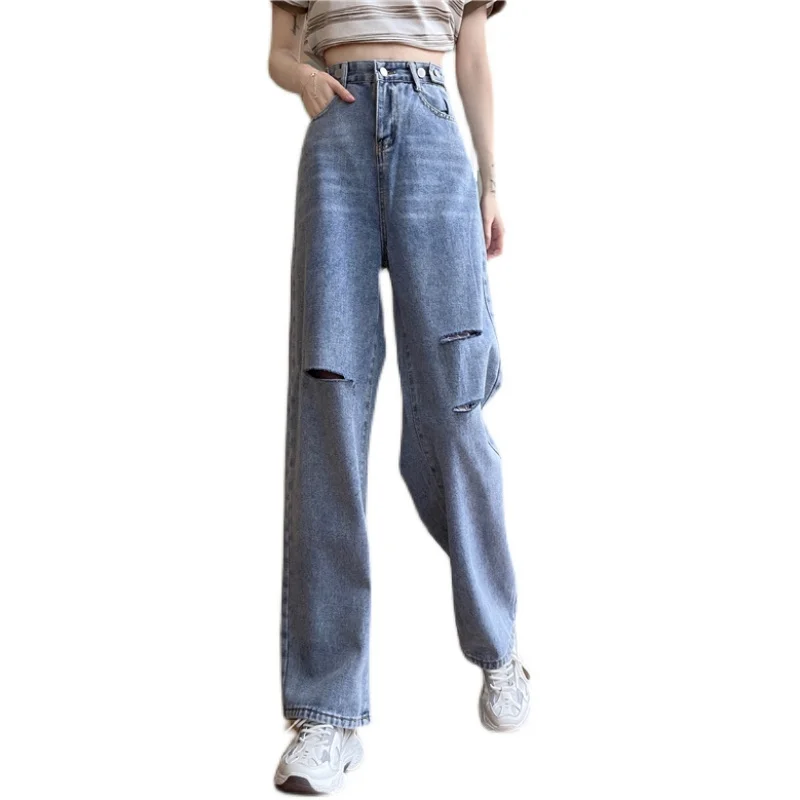 Повседневные свободные джинсовые штаны 4 размера S-xl винтажные с дырками на