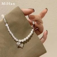 mihan fashion jewelry round beads necklace hot sale popular style one layer metal sweet heart pendant necklace for women girl