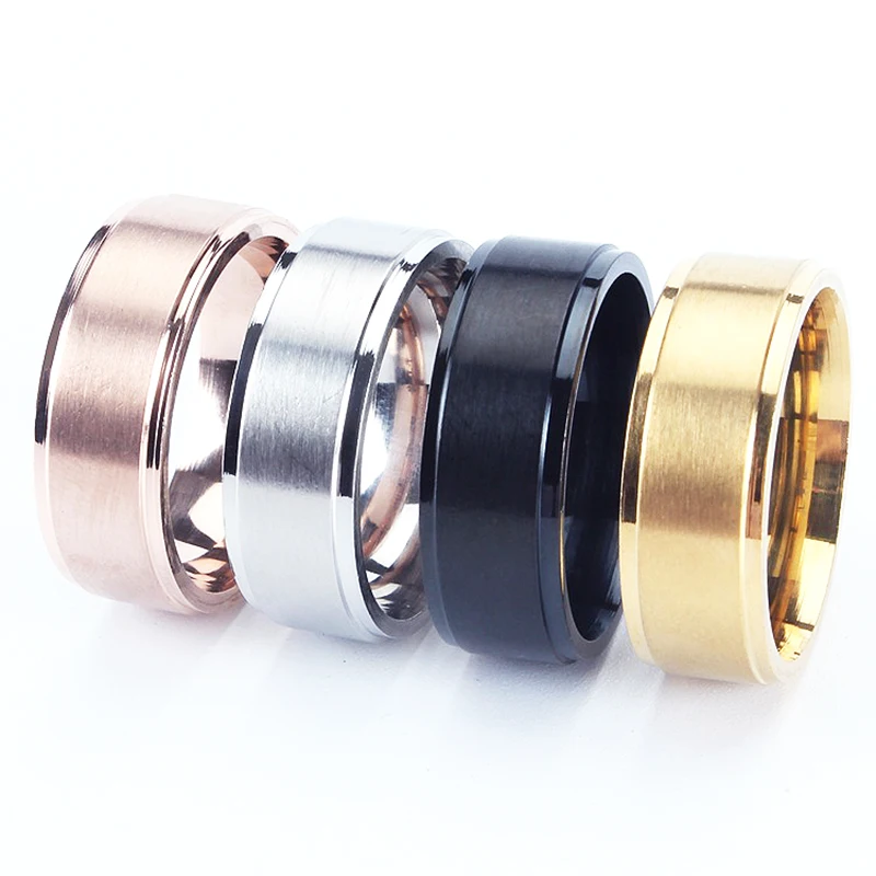 Широкое мужское кольцо из нержавеющей стали матовое золотистое серебристое