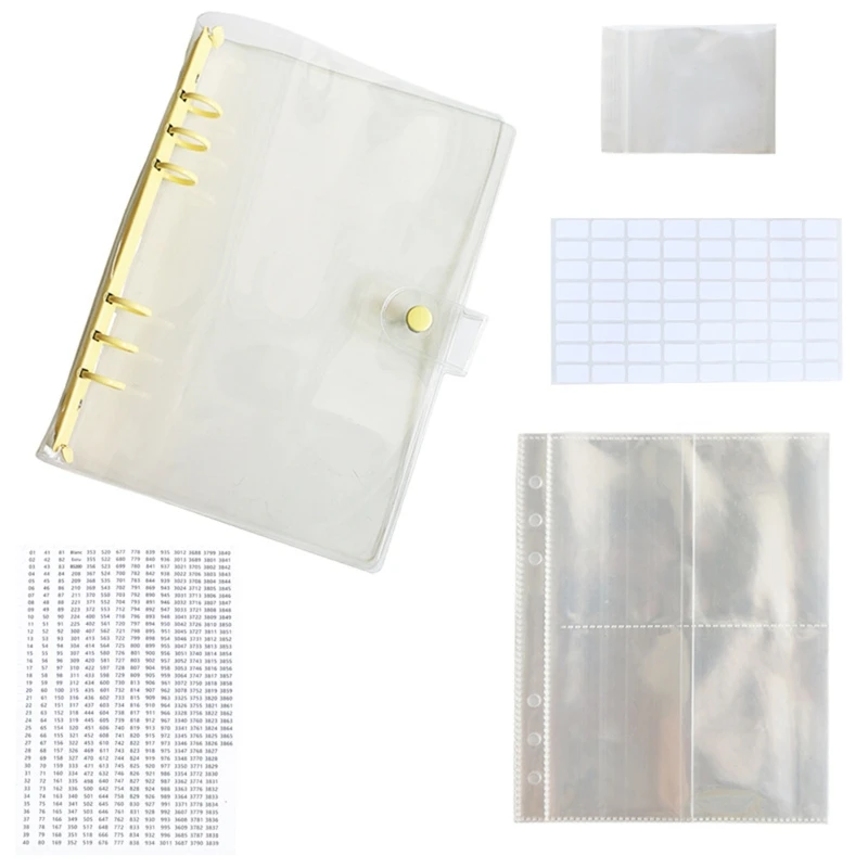

Clear PVC Binder Set for Diamond Painting Bead Organizer Include Blank Index Stickers Dust-proof Ziplcok Bags 6-hole Binder Pock