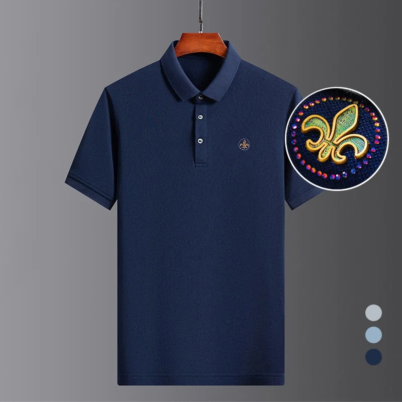 

Рубашка-поло мужская с коротким рукавом, люксовая модная, с вышивкой, в деловом стиле, повседневная мерсеризованная, лето