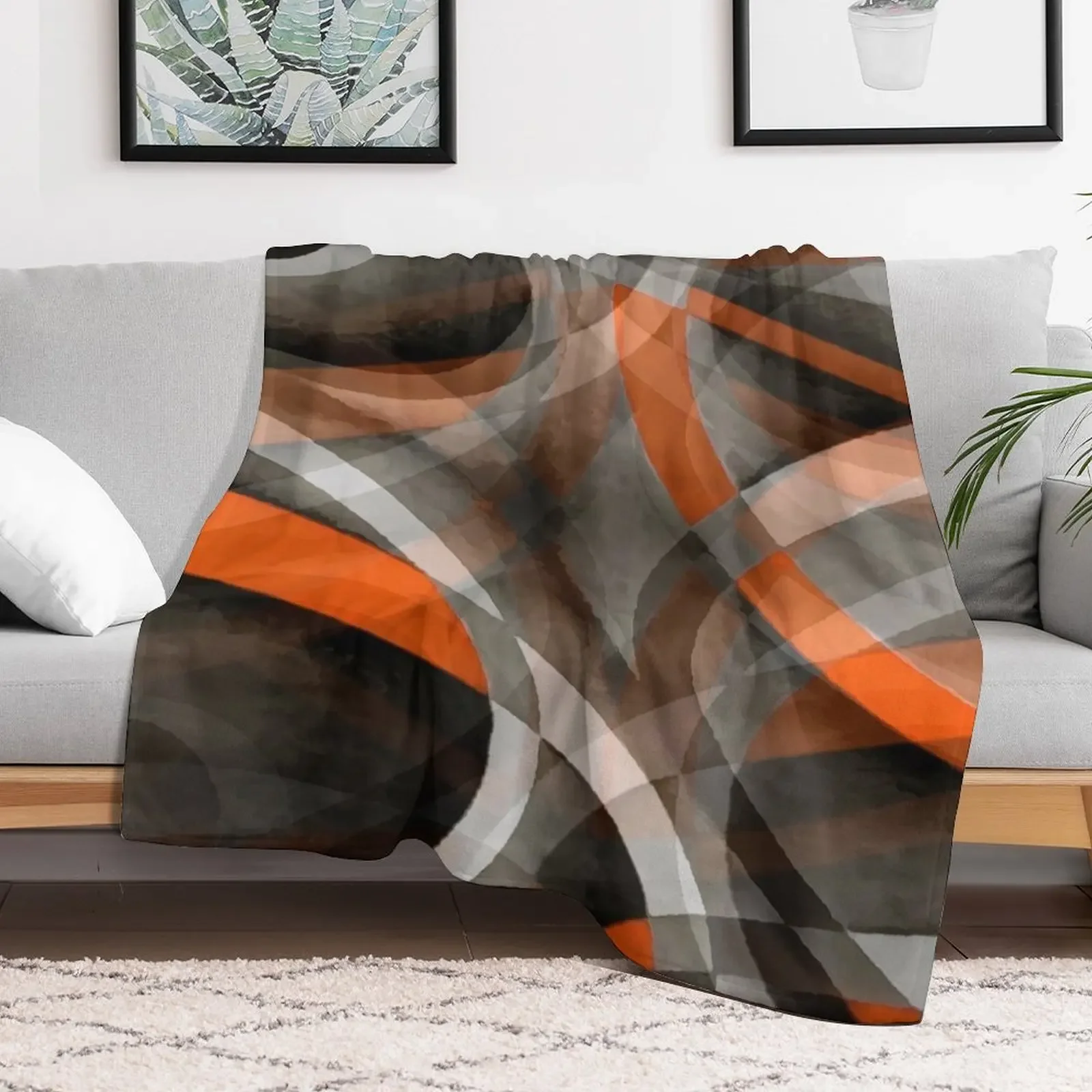 Одеяло восьмидесятых сожженного оранжевого цвета на сером абстрактной полоске