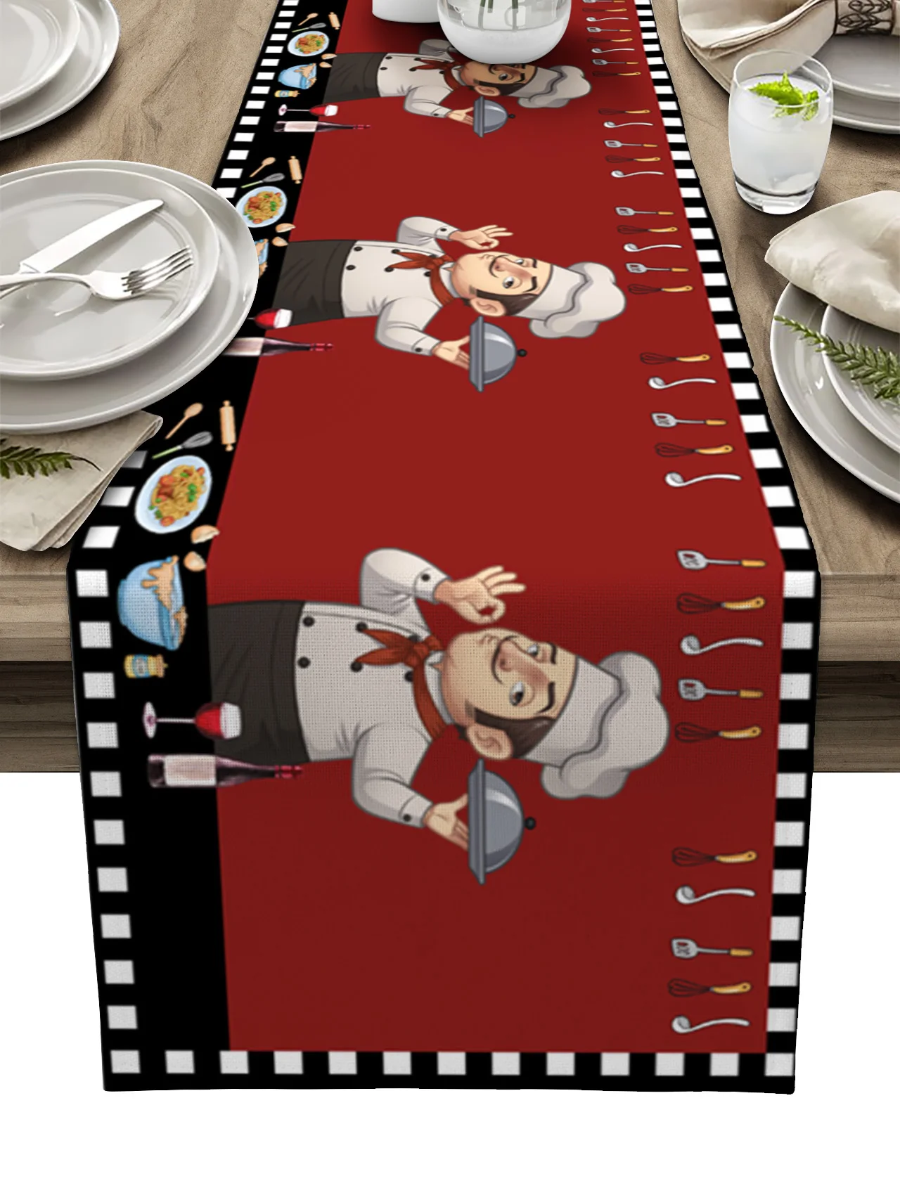 

Chef Gourmet Knife And Fork Lattice Table Runner Home Wedding Banquet Festival Party Hotel Table Decoration Table Cover