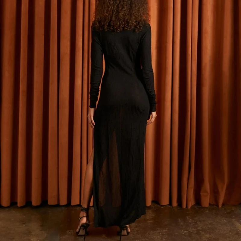 

Casual elegant slim sexy new dress,new sexy women's polo collar color blocking perspective long skirt spring trend new long2023