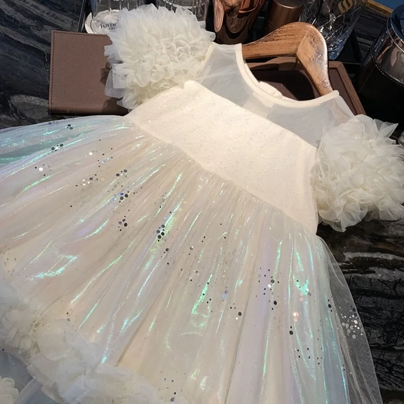 

Mesh Girls Dress Summer 2022 Princess A-Line Slim Sweet Style Kids Children Clothes Top Quality