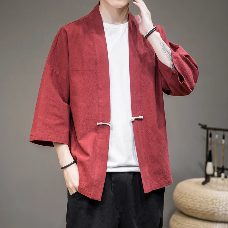 

Traditional Chinese Clothing for Tang Suit Autumn Chinese Style Cardigan Men Linen Cotton Loose Blouse Traditional Kung Fu Outf