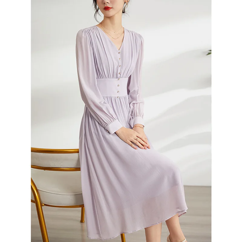 HERE 2022 SS LUXURY FRENCH STYLE WOMENS LOOSE FIT SOLID WOMENS LONG DRESSES