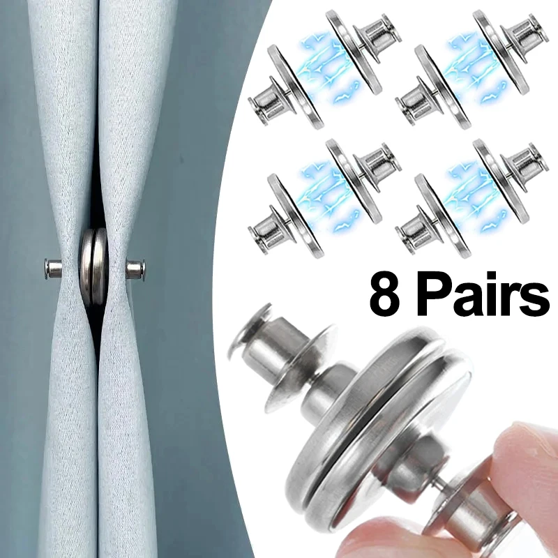 

8 Pairs Magnetic Curtain Button Detachable Window Screen Close Magnet Buckle Fixing Holders Prevent Light Curtain Close Clips