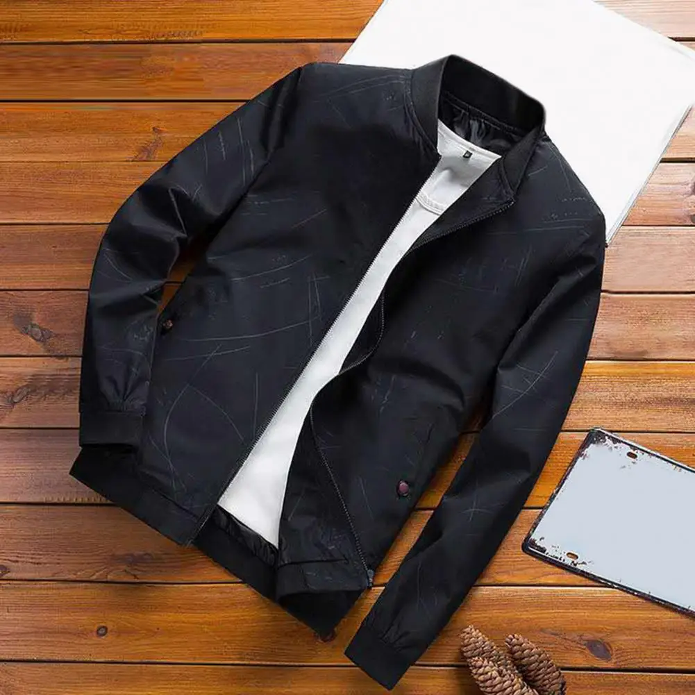 

Куртка мужская с воротником-стойкой, модное Свободное пальто на молнии, с длинными рукавами и манжетами в рубчик, уличная одежда, зима/осень