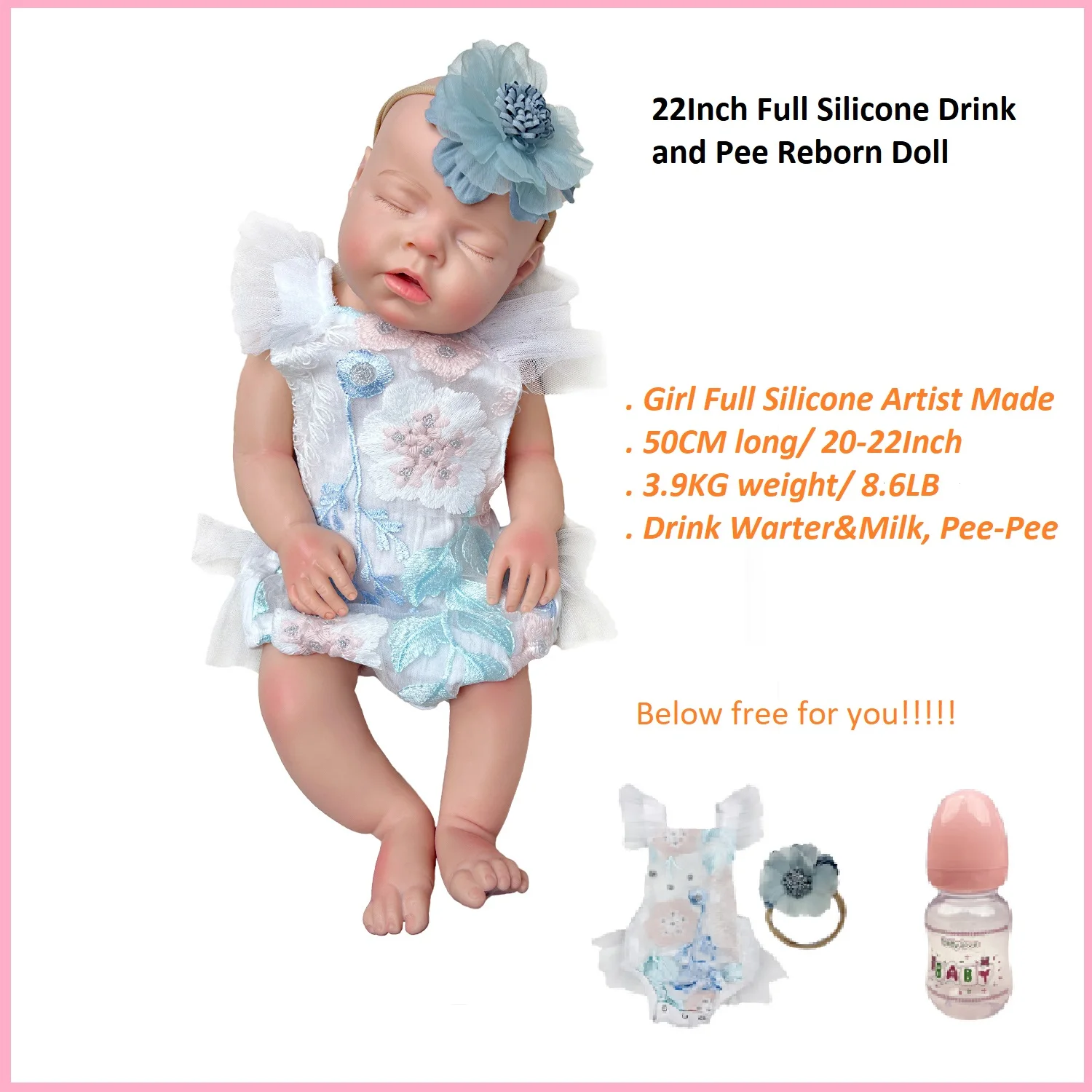 Мягкая силиконовая кукла новорожденный 45 см 20-22 дюйма