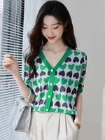 ljsxls green thin sweet sweater women love print tops knitted cardigan short sleeve sweaters casual clothing woman summer 2022