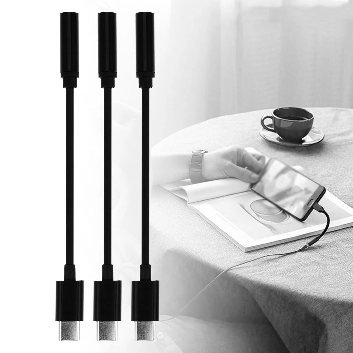 

3PCS Resistant Practical Jack Adapter Data Cable Type to Headphone Cable Compatible for Mix 2