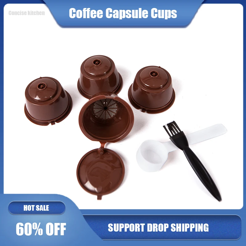 

Reusable Coffee Capsule Filter Cup For Dolce Gusto, 4pcs Refillable Filter Baskets With Clean Brush Coffee Maker Accessories
