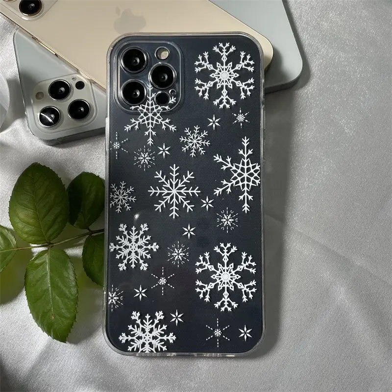 

Snowflake Christmas for IPhone13pro Mobile Phone Case 11/12/xs/xsm/7/8p Transparent Anti-dirty Mobile Phone Protective Case