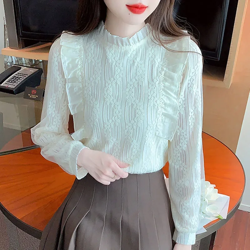 Новая женская рубашка с длинным рукавом и рюшами кружевная бархатная утепленная