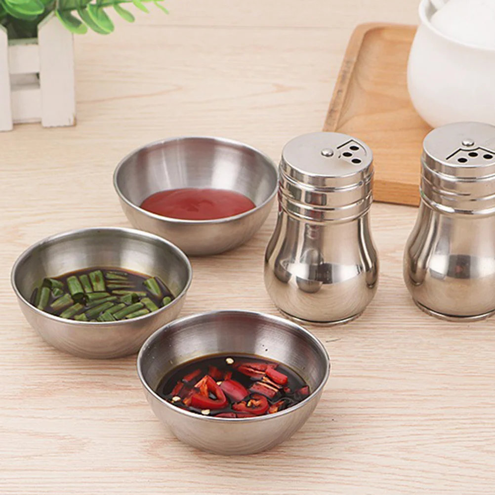 

4pcs Stainless Steel Sauce Dishes Round Seasoning Bowls Sushi Dipping Saucers Appetizer Plates Container for Restaurant Home