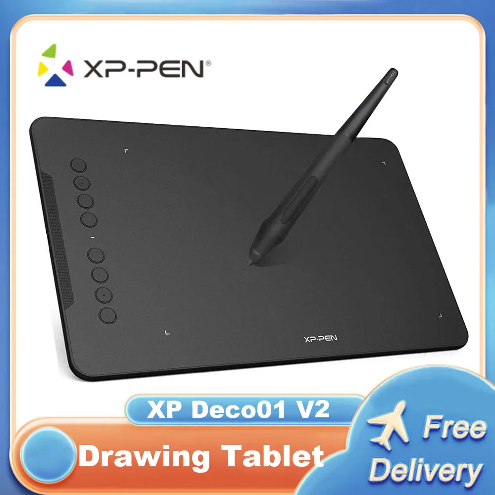 XP-Pen Deco01 V2 Drawing Tablet 10 InchTilt Android GraphicsTablet 8192 Level Battery-Free Type-C 8 Keys For Windows/Mac/Android