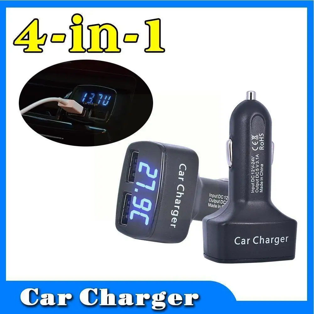 

Автомобильное зарядное устройство 4 в 1 с двумя USB-портами, а